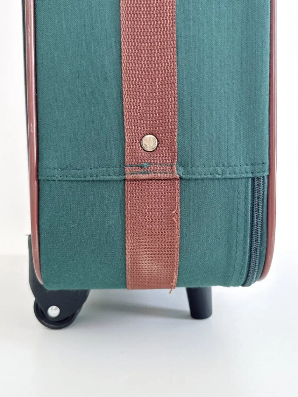 VINTAGE POLO RALPH LAUREN SUITCASE HUNTER GREEN CANVAS DESIGN BROWN LEATHER TRIM